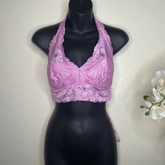 Aerie Garden Party Lace Padded Halter Bralette M - Picture 3 of 5